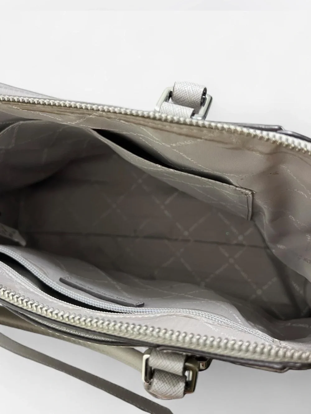 Michael Kors Light Grey Saffiano Satchel with MK Charm